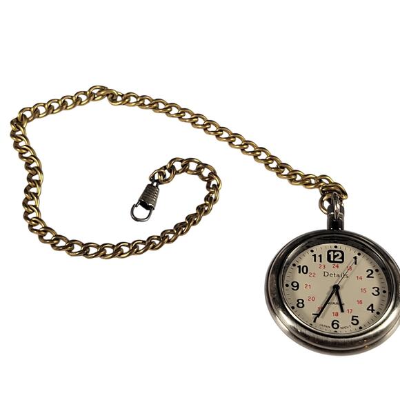 Details Pocket Watch with 14" Chain, Quartz Movement, Works New Battery - Picture 13 of 15